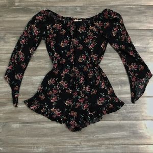 Off the Shoulder Floral Long Sleeve Romper